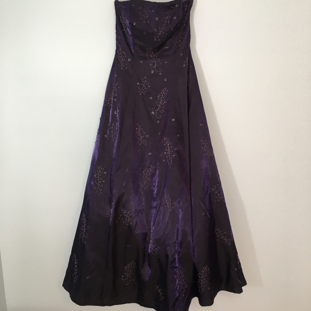 Full-Length Purple Strapless Beaded Formal Gown